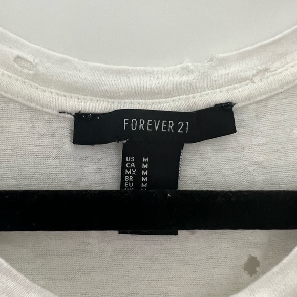 FOREVER 21 White Distressed Tee - Picture 2 of 4